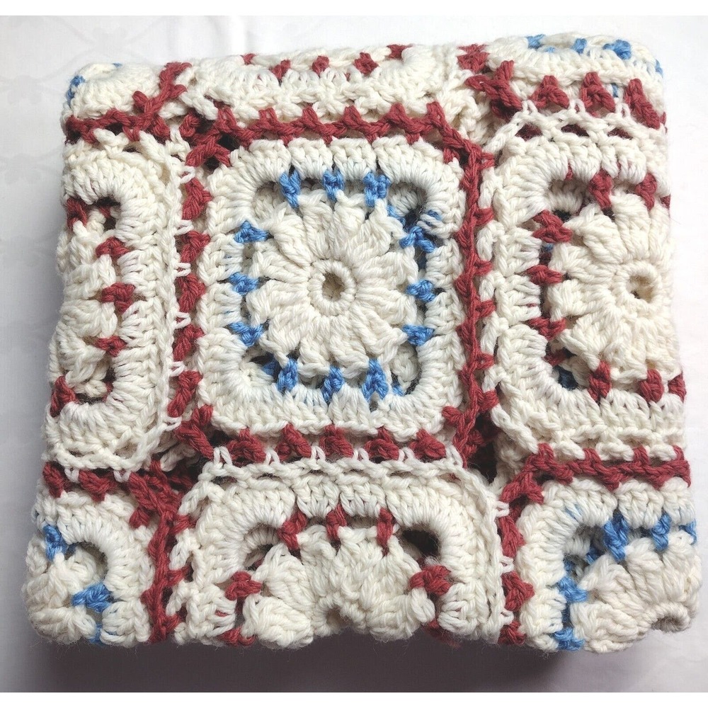 Handmade Americana Red~White & Blue Throw 50x35 Crochet
